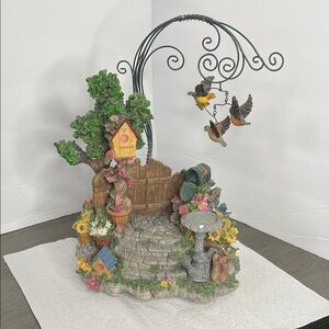 Charming Garden Scene Sculpture with Birds Musicbox